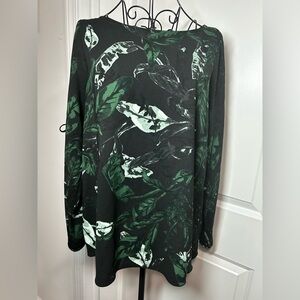 Wilfred Aritzis Green and Black Leaf Print Long Open Sleeve Top with Ties